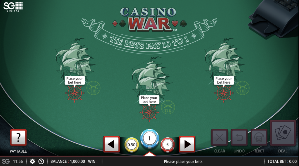 Casino War table - CasinoGuide Casino War table